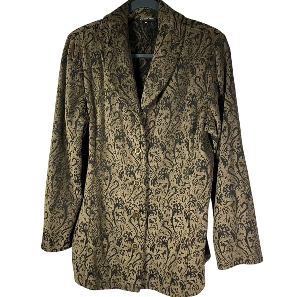 Cynthia Max Linen Rayon Blazer Jacket M Brown Tapestry Paisley USA Made Vintage